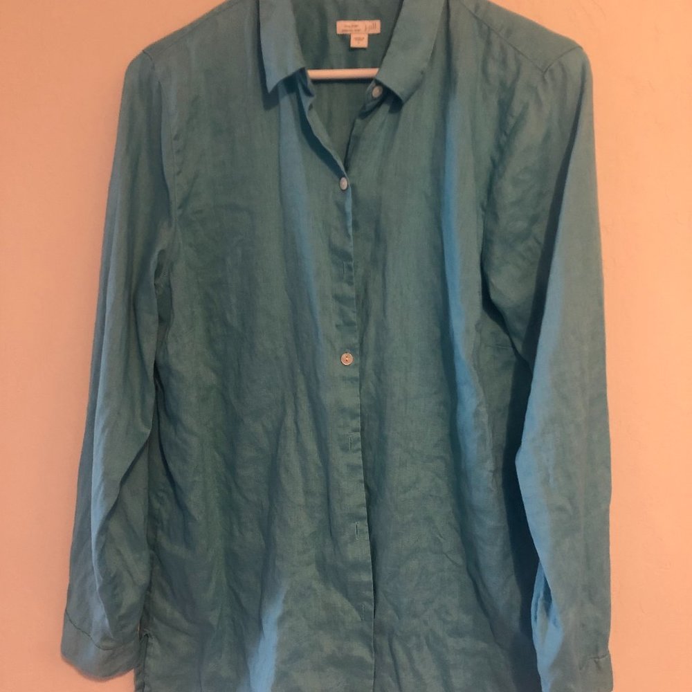 J Jill Love Linen Long Sleeved Shirt  Chambray Blue